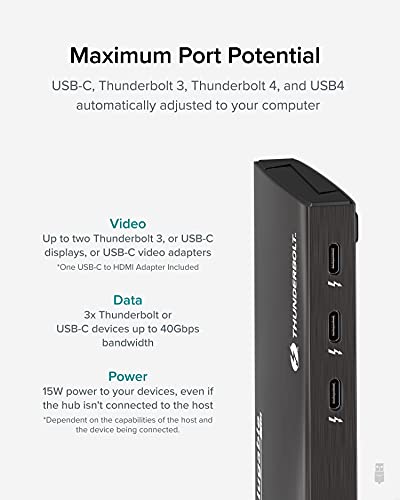 Plugable Thunderbolt 4 Hub, 4-in-1 Pure USB-C Design, Includes USB-C to 4K HDMI Adapter, Laptop Charging