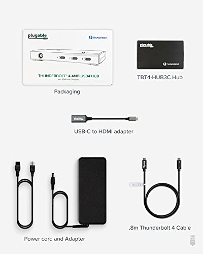 Plugable Thunderbolt 4 Hub, 4-in-1 Pure USB-C Design, Includes USB-C to 4K HDMI Adapter, Laptop Charging