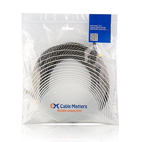 Cable Matters Gold Plated Toslink Digital Optical Audio Cable with Metal Connectors and Braided Jacket 25 Feet
