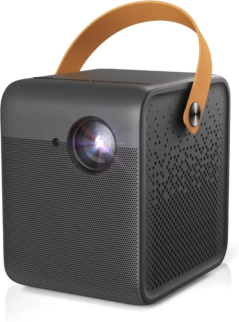 WEMAX Dice Projecteur Portable FHD 1080p Outdoor, 700 lumens ANSI, système Intelligent Android TV, autonomie de 3 Heures, cinéma Maison Dolby Audio, Mise au Point Auto