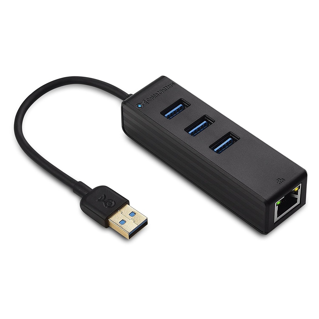 Cable Matters 3 Port USB 3.0 Hub with Ethernet (USB Hub with Ethernet / Gigabit Ethernet USB Hub ) Supporting 10 / 100 / 1000 M