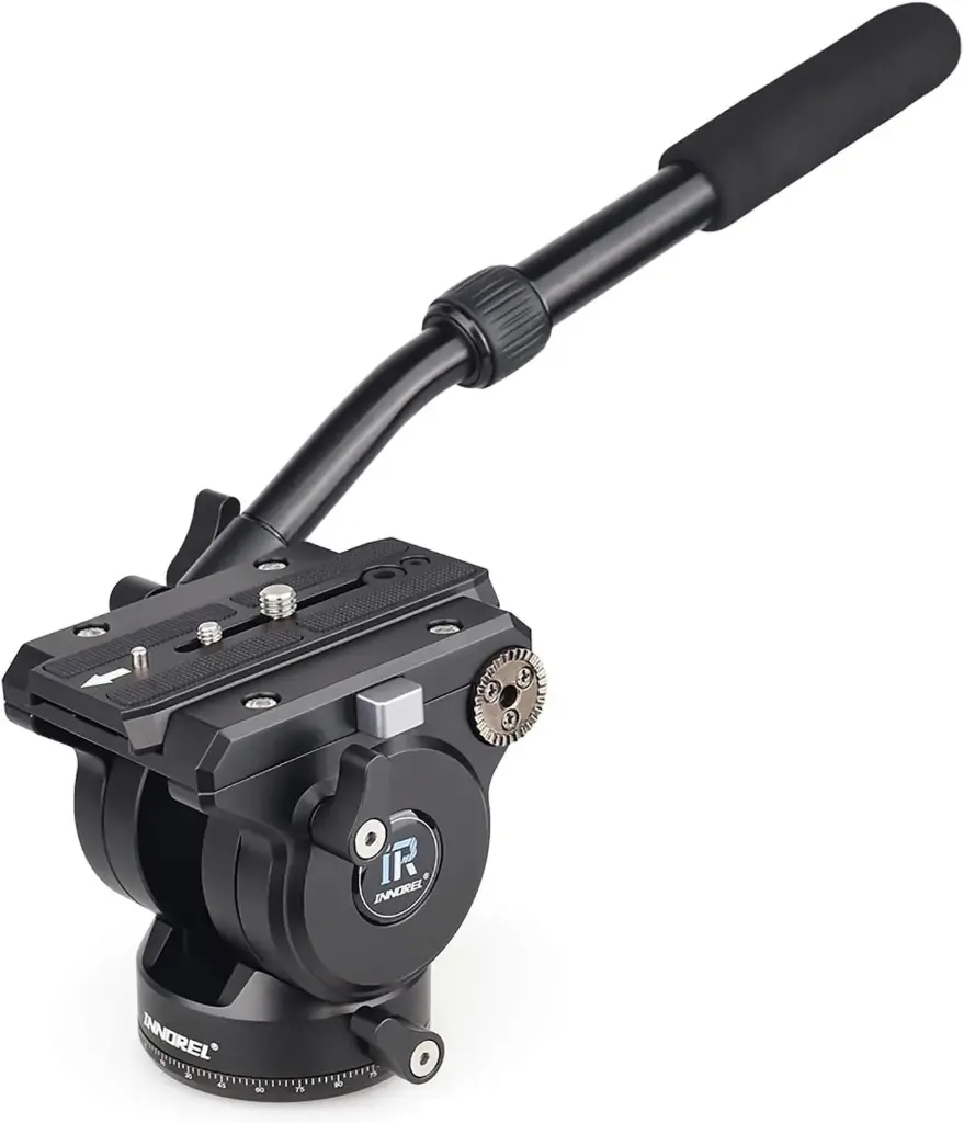 Tête Fluide, caméra vidéo INNOREL H90 CNC Trépied Tête panoramique en métal avec vis 3/8" et 1/4" pour Appareil Photo Reflex numérique caméscopes Monopode, Charge Admissible de 15 kg