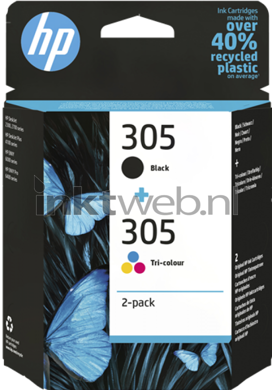 HP 305 - 2-pack - Black, Colour (cyan, Magenta, Yellow) - Original - Ink Cartridge - for Deskjet 1255, 23XX, 27XX, 41XX,