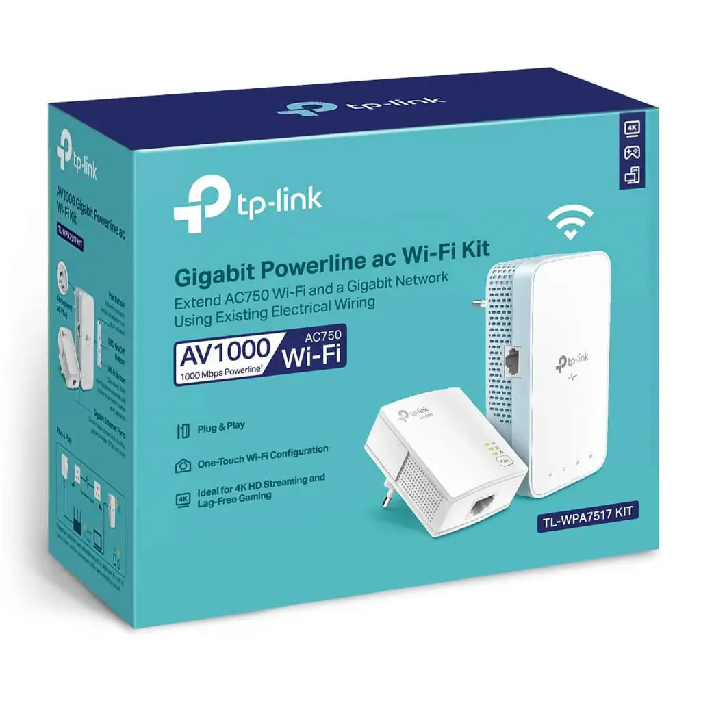TP-Link TL-WPA7517 KIT - V1 - Powerline Wi-Fi Kit - Bridge - 802.11a/b/g/n/ac - Wall-pluggable - with TP-Link TL-PA7010