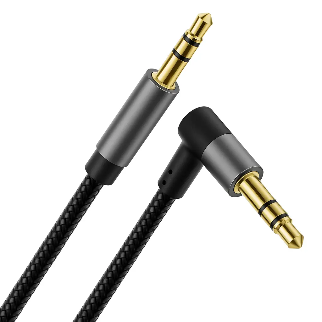 Câble aux 3,5mm Audio Jack Stéréo en Coton & Prises Métalliques - Plug Droit à Fiche Coudée 90°