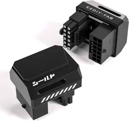 [EZDPI189-29] EZDIY-FAB PCIe 5.1 Adapter - 600W 12+4pin, 16pin 12VHPWR GPU Power Connector, 12V-2x6 GPU Adapter,180 Degree Right Angle - Compatible with RTX 3090Ti, 4070Ti, 4080, 4090 GPU - RVS Type, Black, 1 Pack
