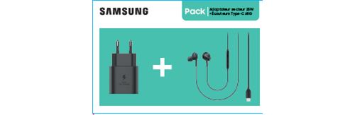 [GP-PTU021SOABQ] Pack Kit Pieton Adaptateur Secteur Samsung Ultra Rapide 25W Noir + Ecouteurs Filaires Intra-auriculaires Type-C AKG Noir