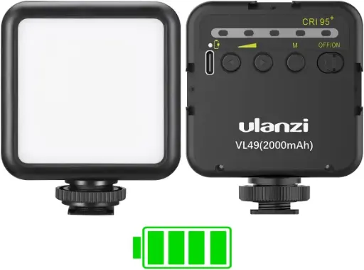 [X002C4BYHL] ULANZI VL49 2000mAh LED Video Light w 3 Cold Shoe, Rechargeable Soft Light Panel, Portable Photography Lighting for DJI OSMO Sony DSLR Canon Camera GoPro Vlogging