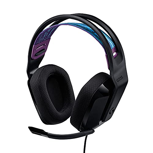 [981-000977] Casque gaming filaire Logitech G335, avec microphone rabattable, prise audio 3,5 mm, coussinets en mousse à mémoire de forme, léger, compatible PC, PlayStation, Xbox et Nintendo Switch – Noir
